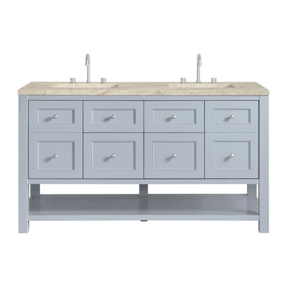 Breckenridge 60" Double Vanity, Serenity Blue, w/ 3 CM Tajnar Eclos Top w/FreePower Wireless Charger