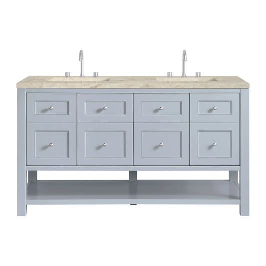 Breckenridge 60" Double Vanity, Serenity Blue, w/ 3 CM Tajnar Eclos Top w/FreePower Wireless Charger