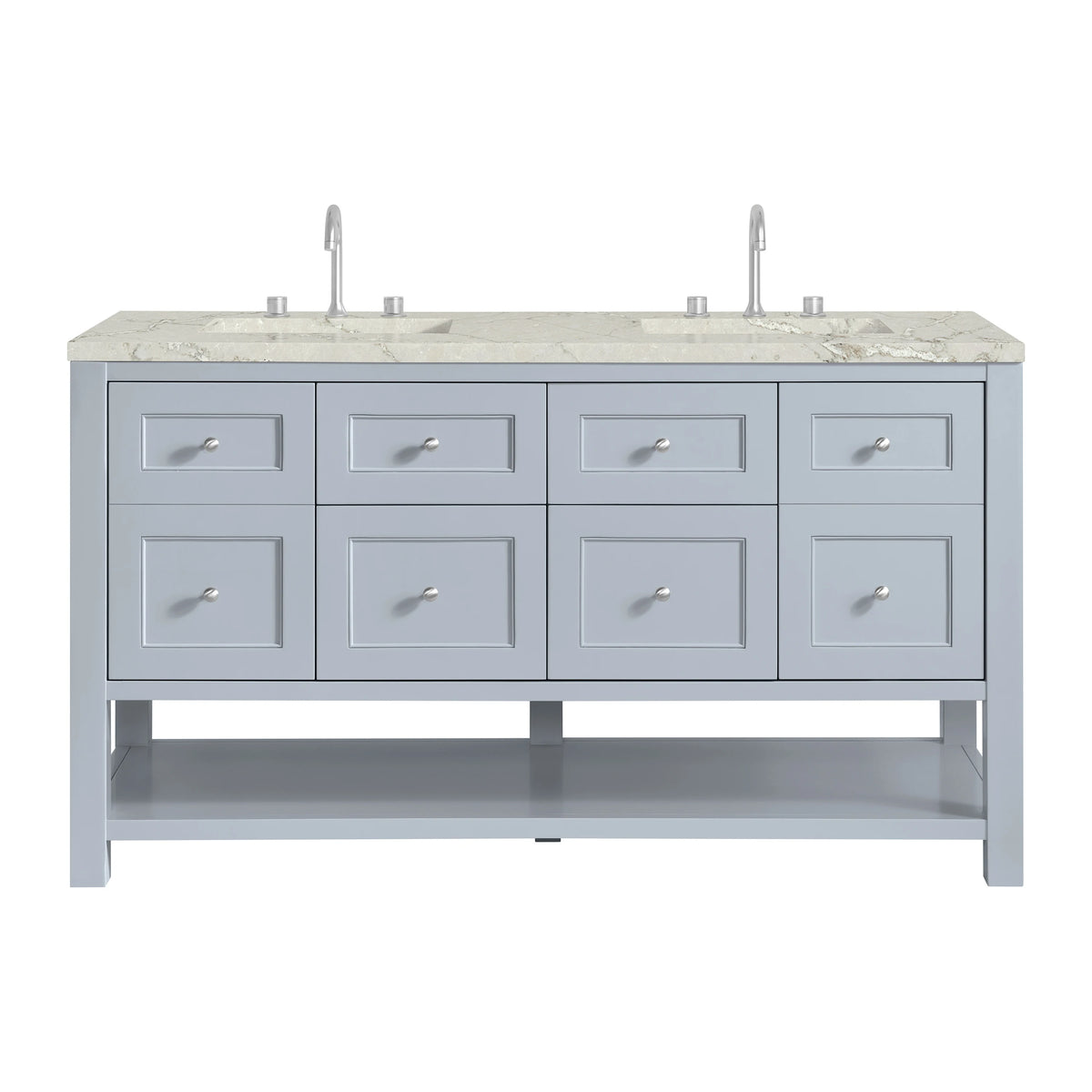 Breckenridge 60" Double Vanity, Serenity Blue, w/ 3 CM Victorian Silver Quartz Top w/FreePower Wireless Charger