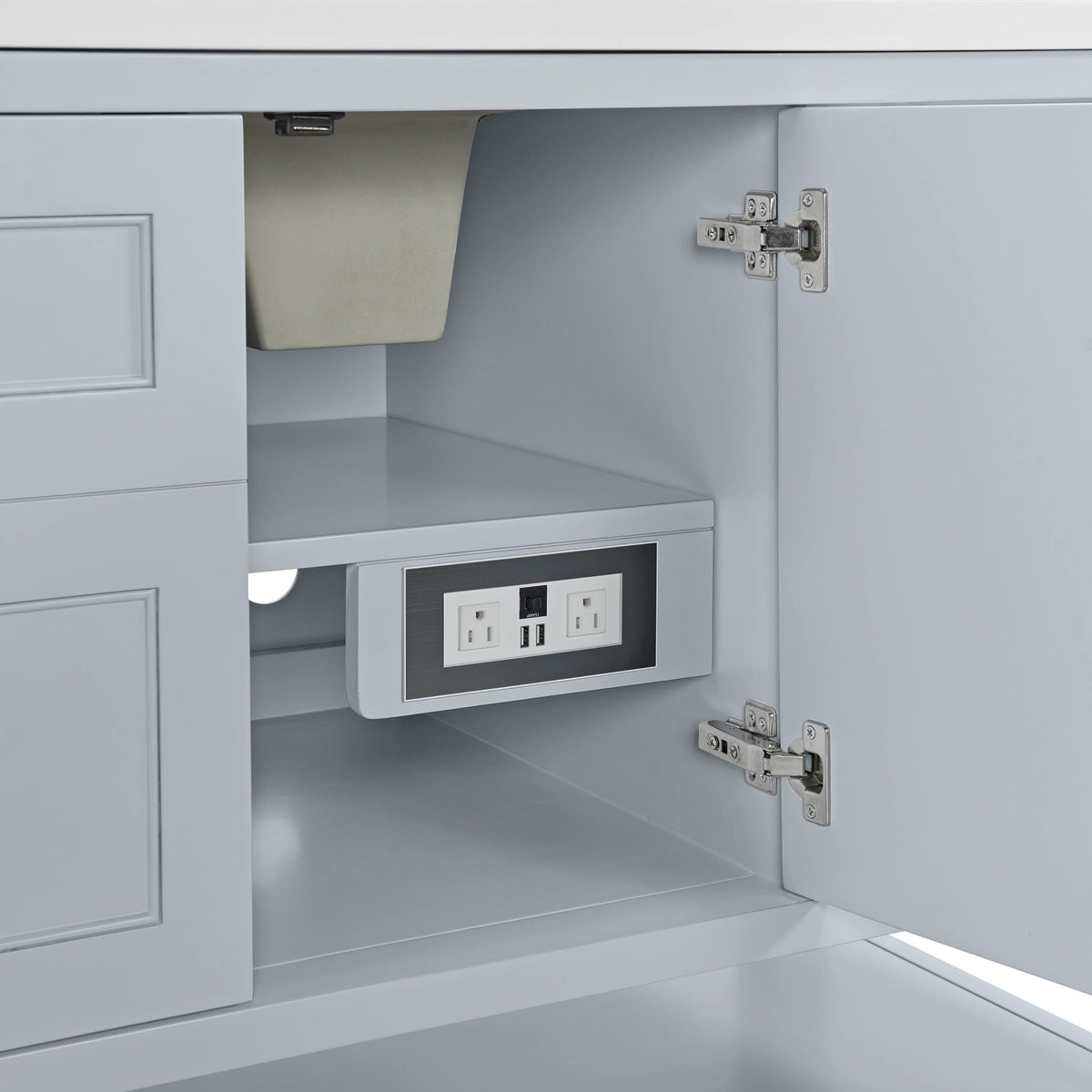 Breckenridge 60" Double Vanity, Serenity Blue, w/ 3 CM Victorian Silver Quartz Top w/FreePower Wireless Charger, view 16