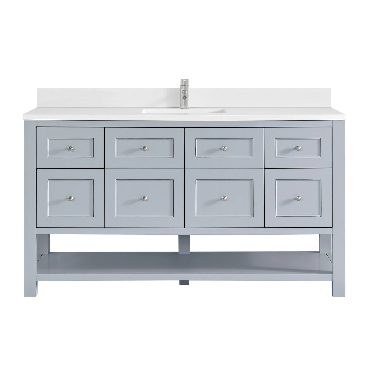 Breckenridge 60" Single Vanity, Serenity Blue, w/ Single Hole 3 CM White Zeus Quartz Top & Backsplash