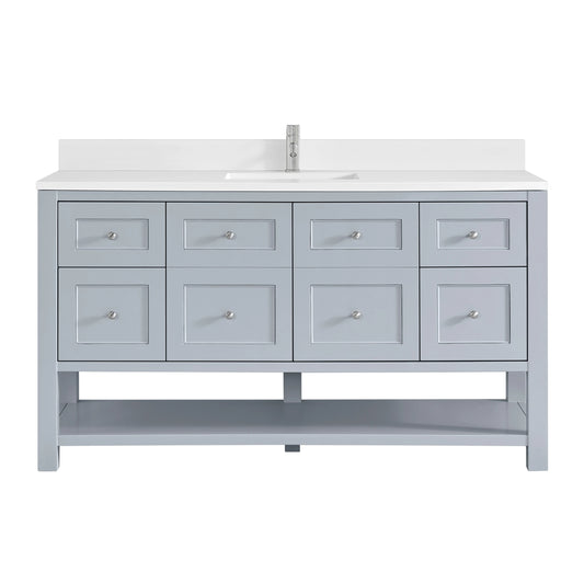 Breckenridge 60" Single Vanity, Serenity Blue, w/ Single Hole 3 CM White Zeus Quartz Top & Backsplash