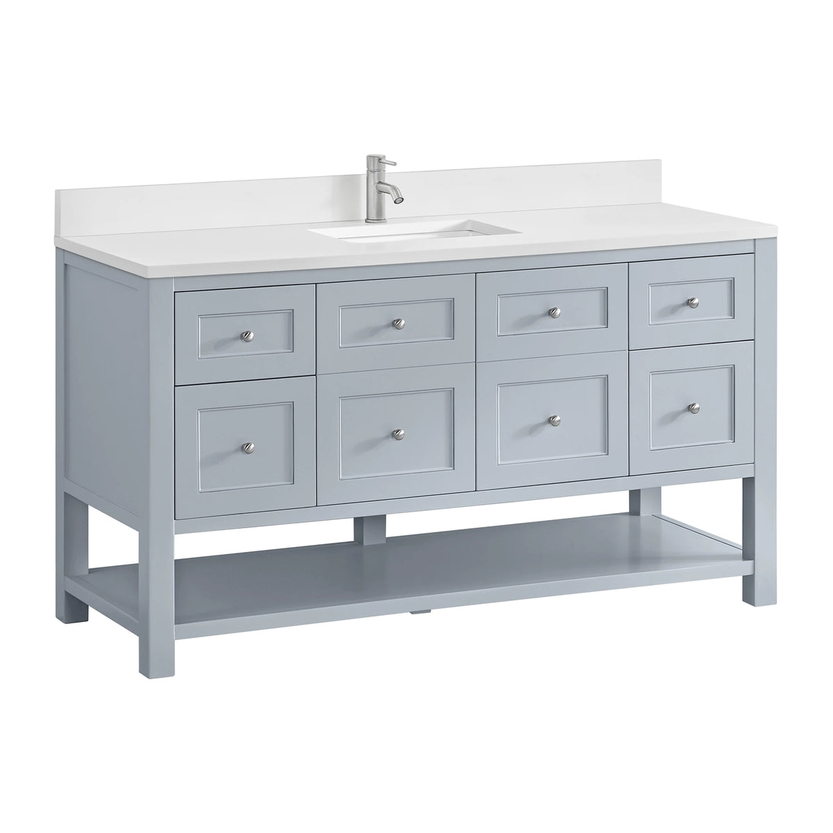 Breckenridge 60" Single Vanity, Serenity Blue, w/ Single Hole 3 CM White Zeus Quartz Top & Backsplash, view 10