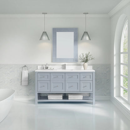 Breckenridge 60" Single Vanity, Serenity Blue, w/ Single Hole 3 CM White Zeus Quartz Top & Backsplash, view 3