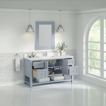 Breckenridge 60" Single Vanity, Serenity Blue, w/ Single Hole 3 CM White Zeus Quartz Top & Backsplash, view 5