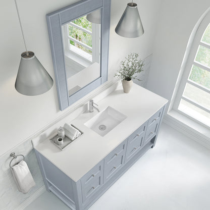 Breckenridge 60" Single Vanity, Serenity Blue, w/ Single Hole 3 CM White Zeus Quartz Top & Backsplash, view 7