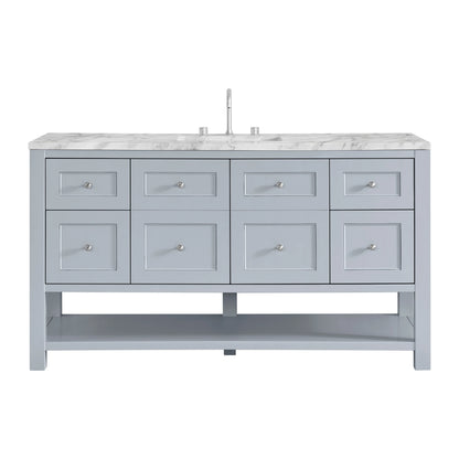 Breckenridge 60" Single Vanity, Serenity Blue, w/ 3 CM Carrara Marble Top