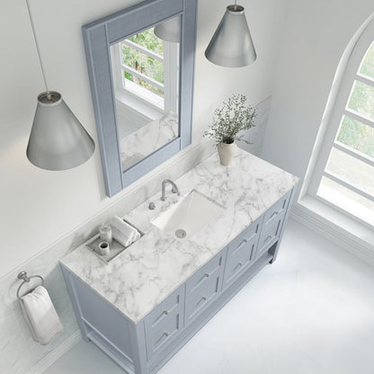 Breckenridge 60" Single Vanity, Serenity Blue, w/ 3 CM Carrara Marble Top, view 7