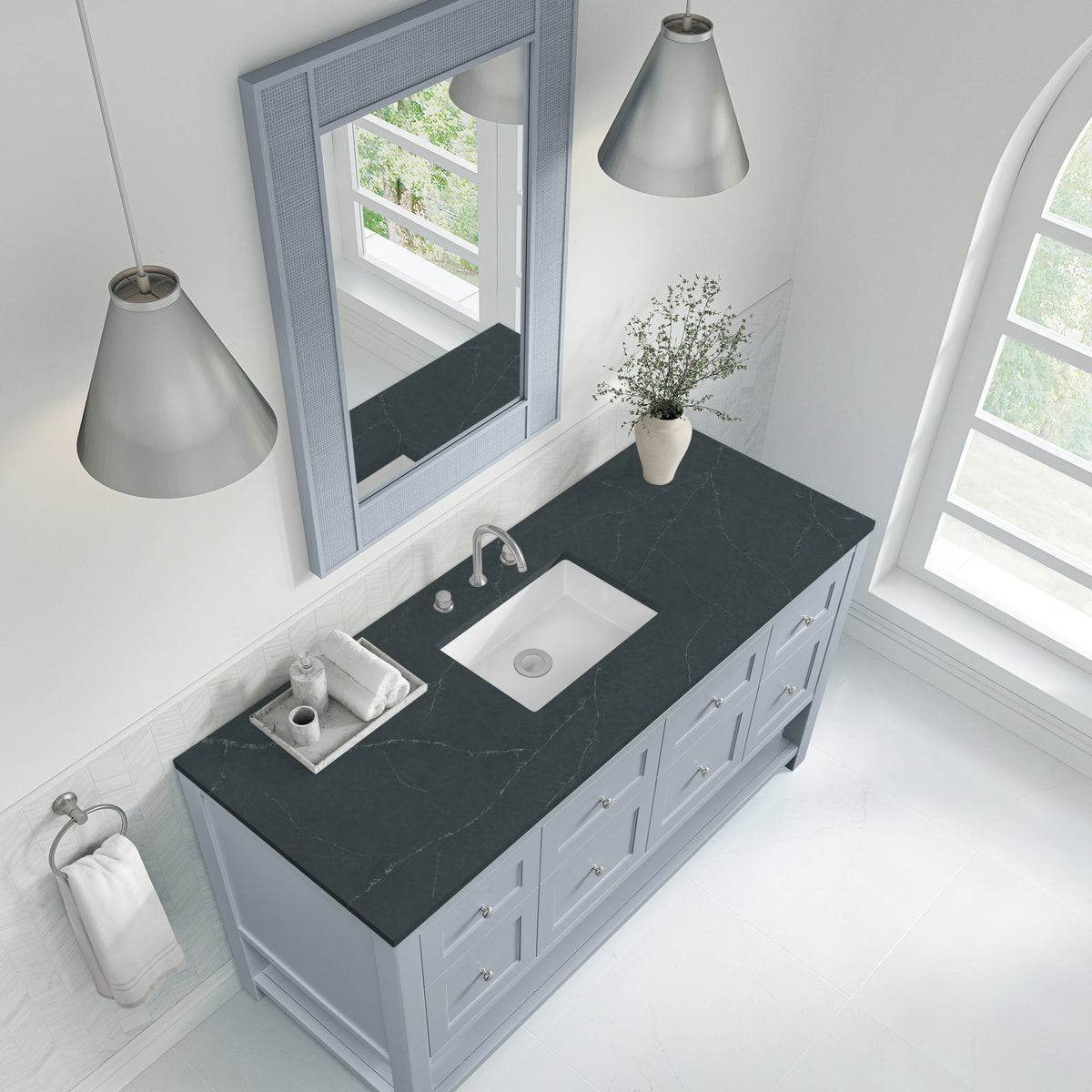 Breckenridge 60" Single Vanity, Serenity Blue, w/ 3 CM Charcoal Soapstone Quartz Top, view 7