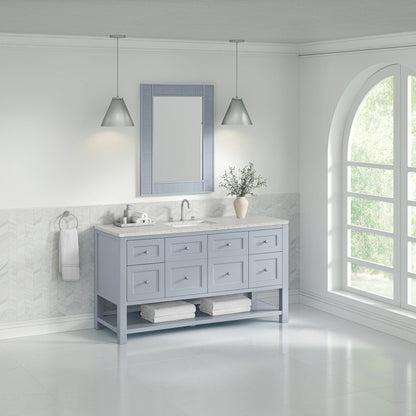 Breckenridge 60" Single Vanity, Serenity Blue, w/ 3 CM Eternal Jasmine Pearl Quartz Top, view 4
