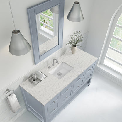Breckenridge 60" Single Vanity, Serenity Blue, w/ 3 CM Eternal Jasmine Pearl Quartz Top, view 7