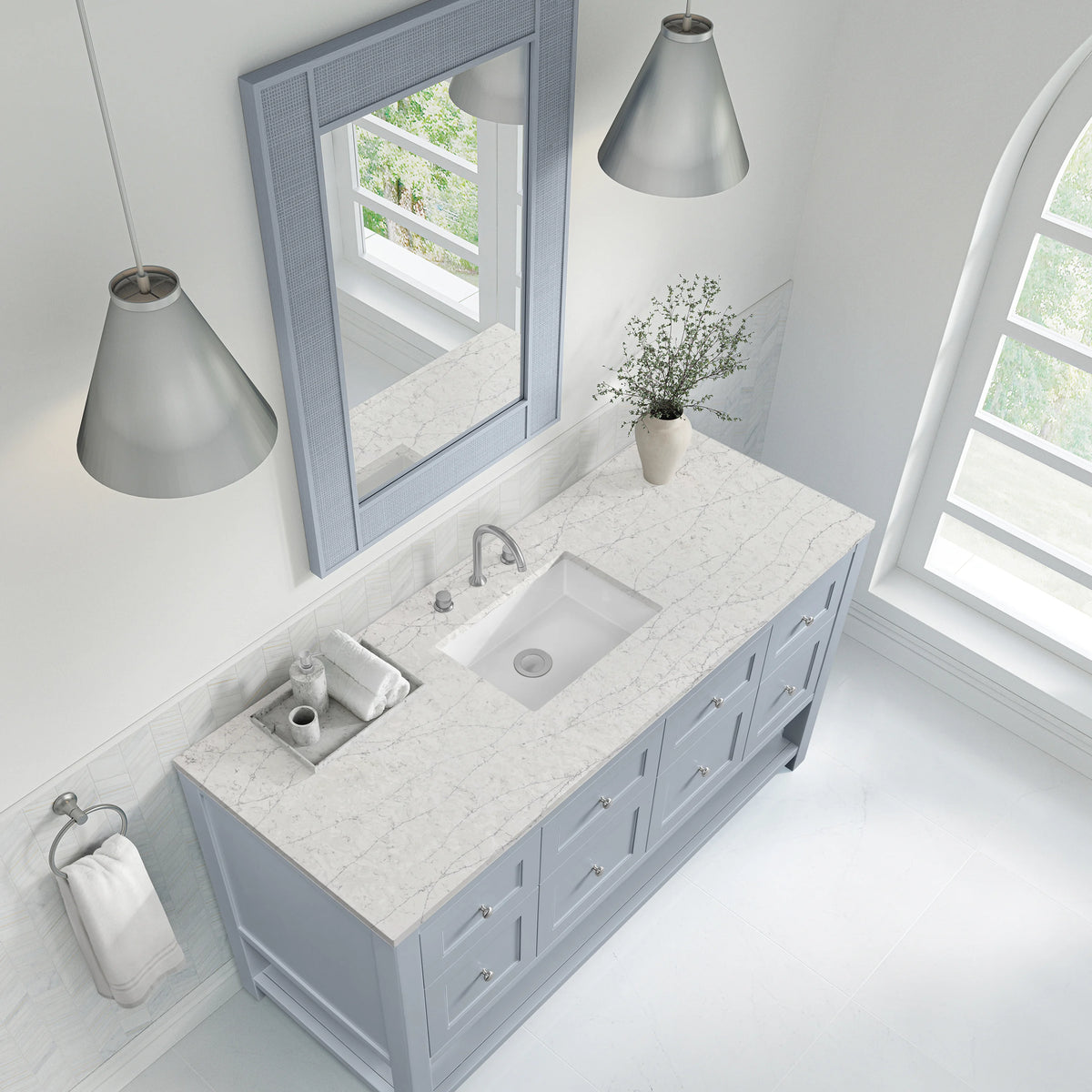 Breckenridge 60" Single Vanity, Serenity Blue, w/ 3 CM Ethereal Noctis Quartz Top, view 7
