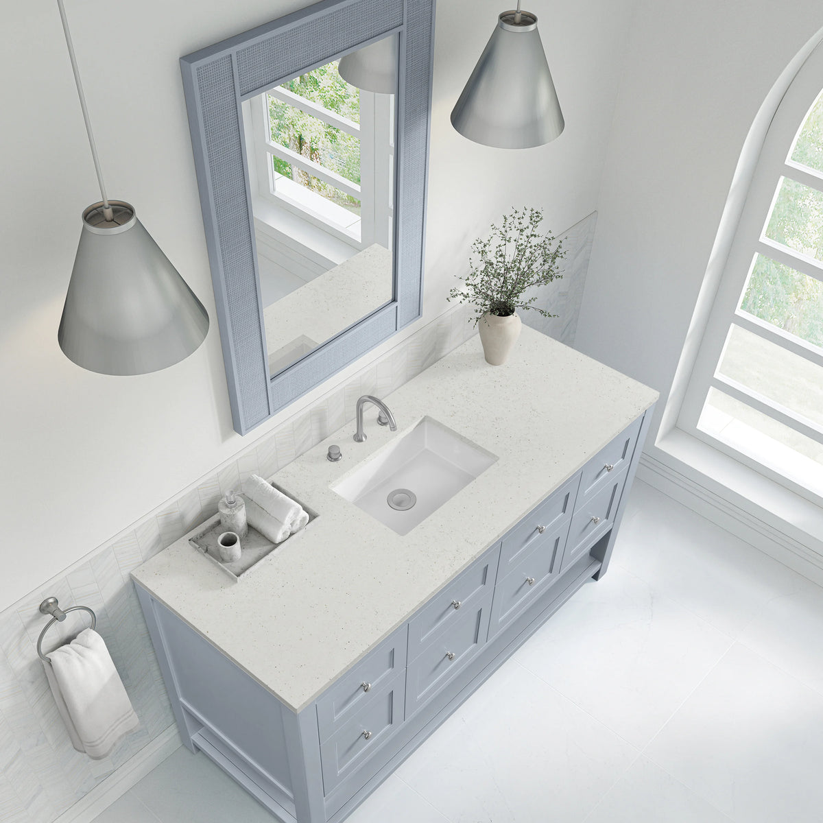 Breckenridge 60" Single Vanity, Serenity Blue, w/ 3 CM Lime Delight Quartz Top, view 7