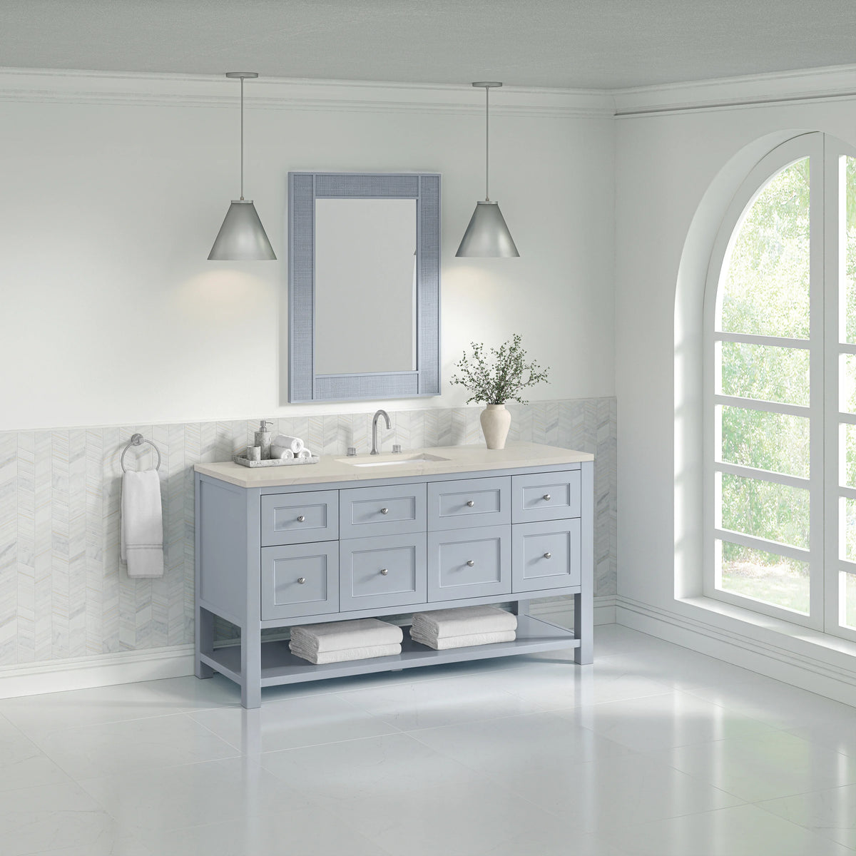 Breckenridge 60" Single Vanity, Serenity Blue, w/ 3 CM Siberian Silestone Top, view 4