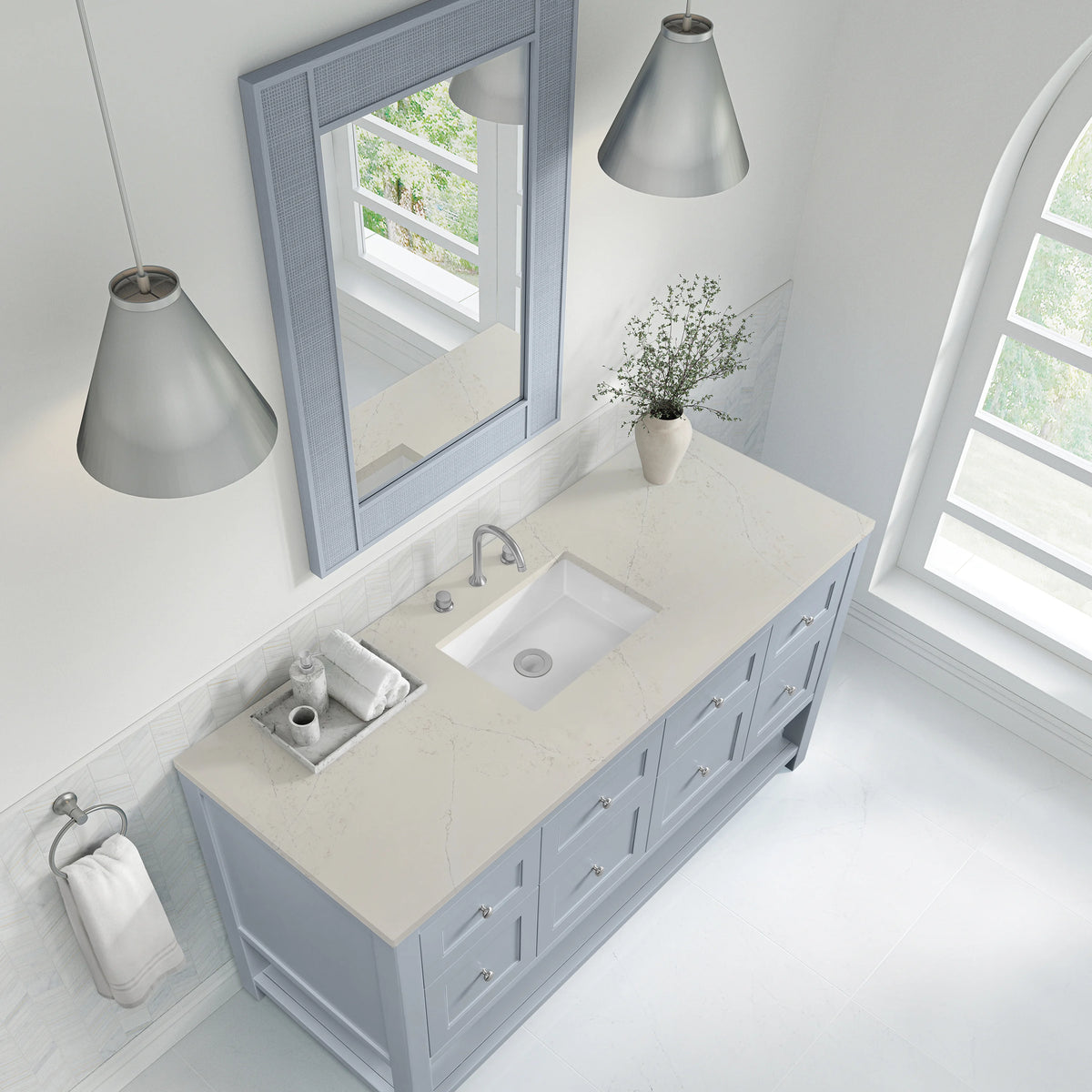 Breckenridge 60" Single Vanity, Serenity Blue, w/ 3 CM Siberian Silestone Top, view 7