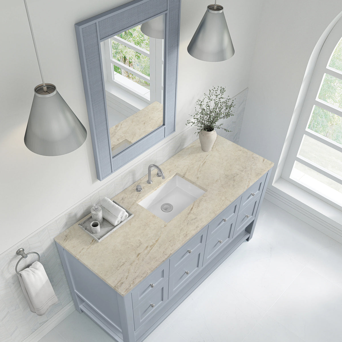 Breckenridge 60" Single Vanity, Serenity Blue, w/ 3 CM Tajnar Eclos Top, view 7