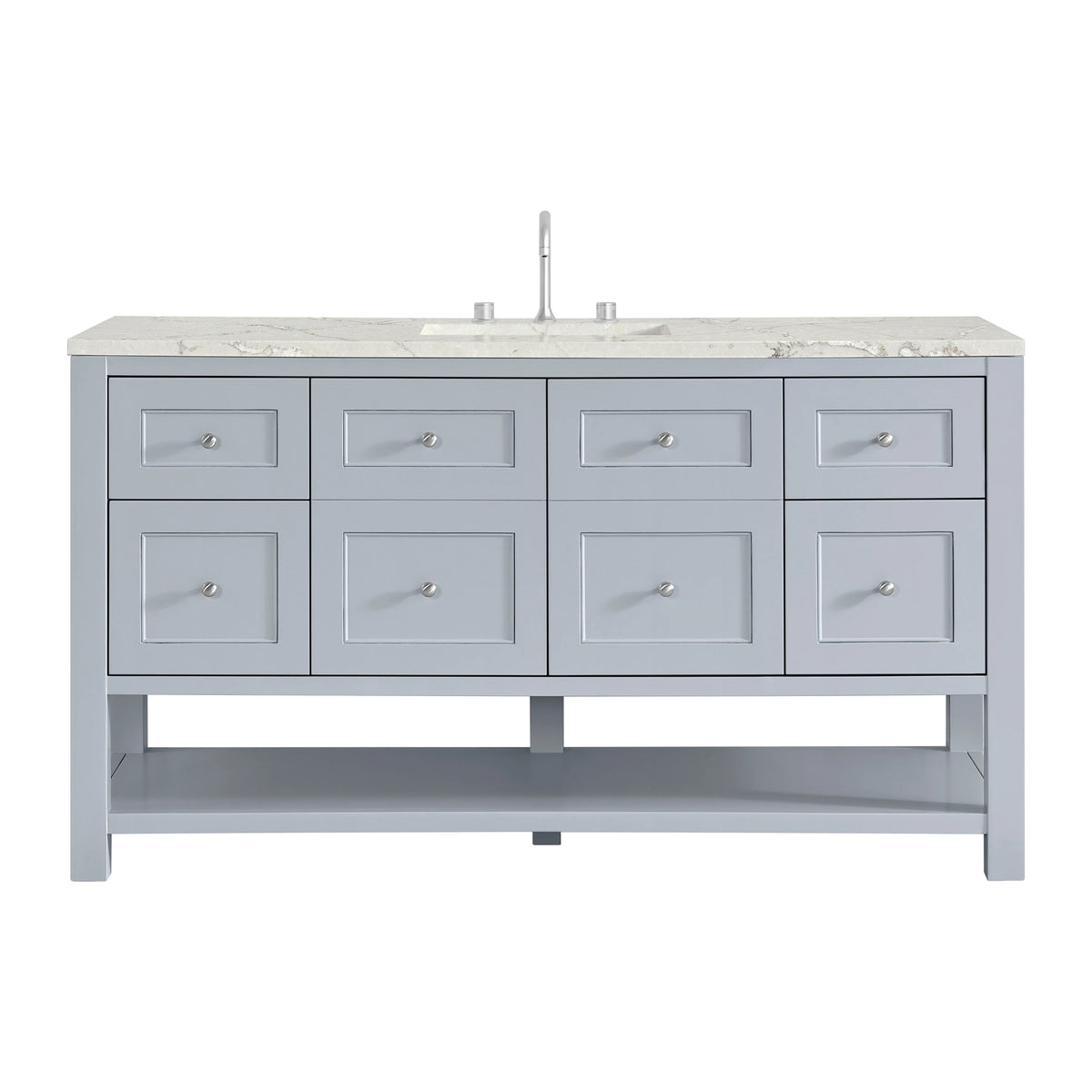 Breckenridge 60" Single Vanity, Serenity Blue, w/ 3 CM Victorian Silver Quartz Top