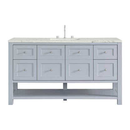 Breckenridge 60" Single Vanity, Serenity Blue, w/ 3 CM Victorian Silver Quartz Top