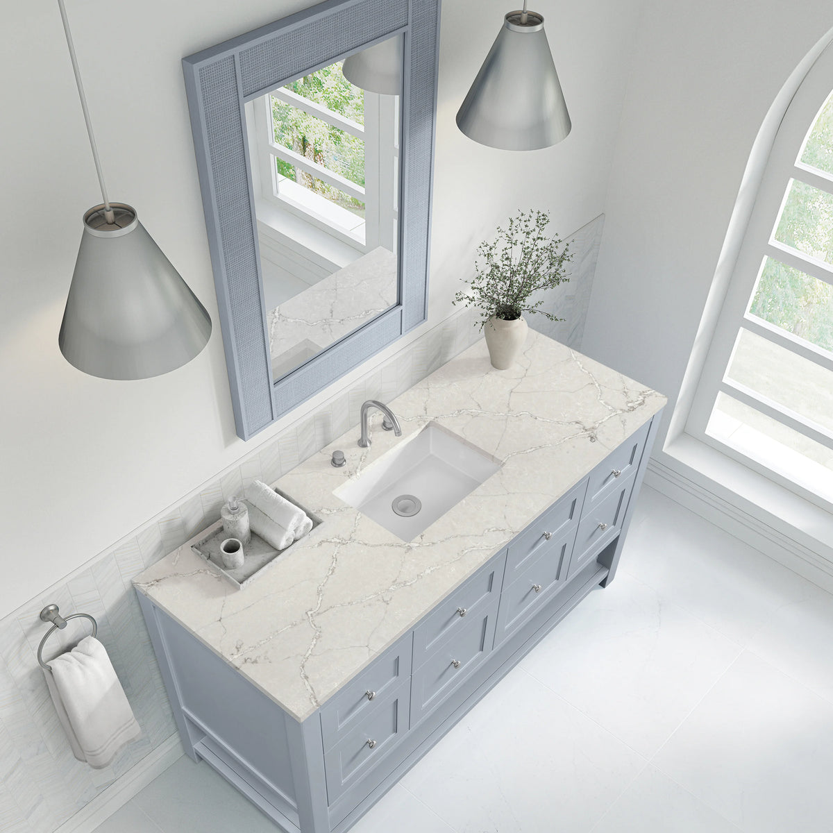 Breckenridge 60" Single Vanity, Serenity Blue, w/ 3 CM Victorian Silver Quartz Top, view 7