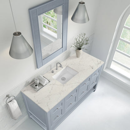 Breckenridge 60" Single Vanity, Serenity Blue, w/ 3 CM Victorian Silver Quartz Top, view 7