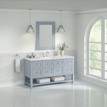 Breckenridge 60" Single Vanity, Serenity Blue, w/ 3 CM White Zeus Quartz Top, view 4