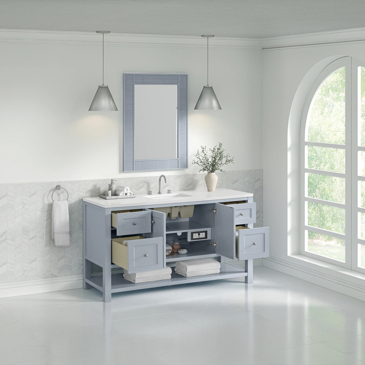 Breckenridge 60" Single Vanity, Serenity Blue, w/ 3 CM White Zeus Quartz Top, view 5