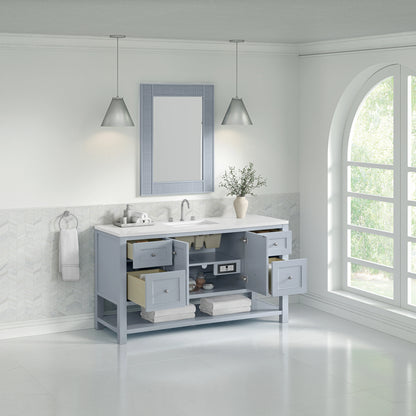 Breckenridge 60" Single Vanity, Serenity Blue, w/ 3 CM White Zeus Quartz Top, view 5