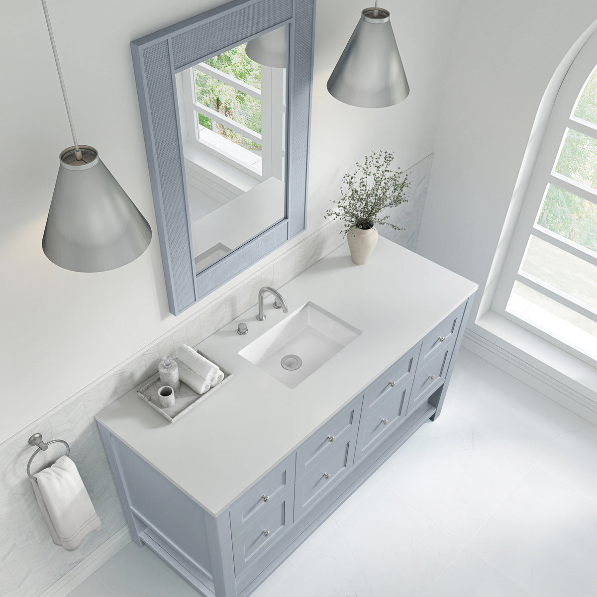 Breckenridge 60" Single Vanity, Serenity Blue, w/ 3 CM White Zeus Quartz Top, view 7