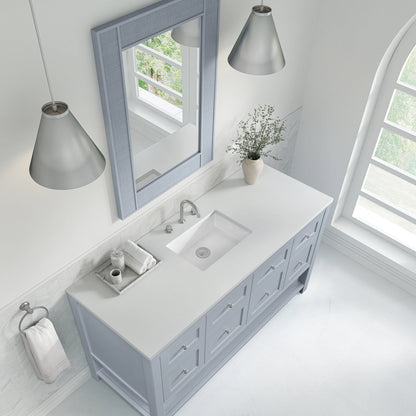 Breckenridge 60" Single Vanity, Serenity Blue, w/ 3 CM White Zeus Quartz Top, view 7