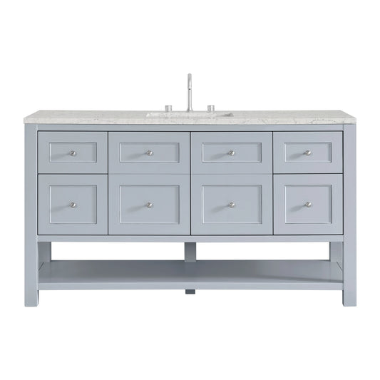 Breckenridge 60" Single Vanity, Serenity Blue, w/ 3 CM Eternal Jasmine Pearl Silestone Top w/ FreePower Wireless Charger