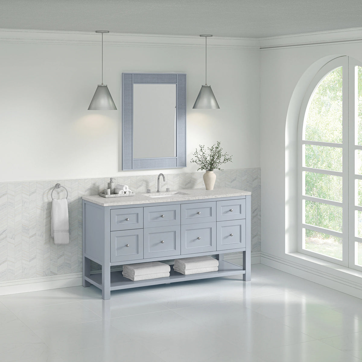 Breckenridge 60" Single Vanity, Serenity Blue, w/ 3 CM Eternal Jasmine Pearl Silestone Top w/ FreePower Wireles, view 7