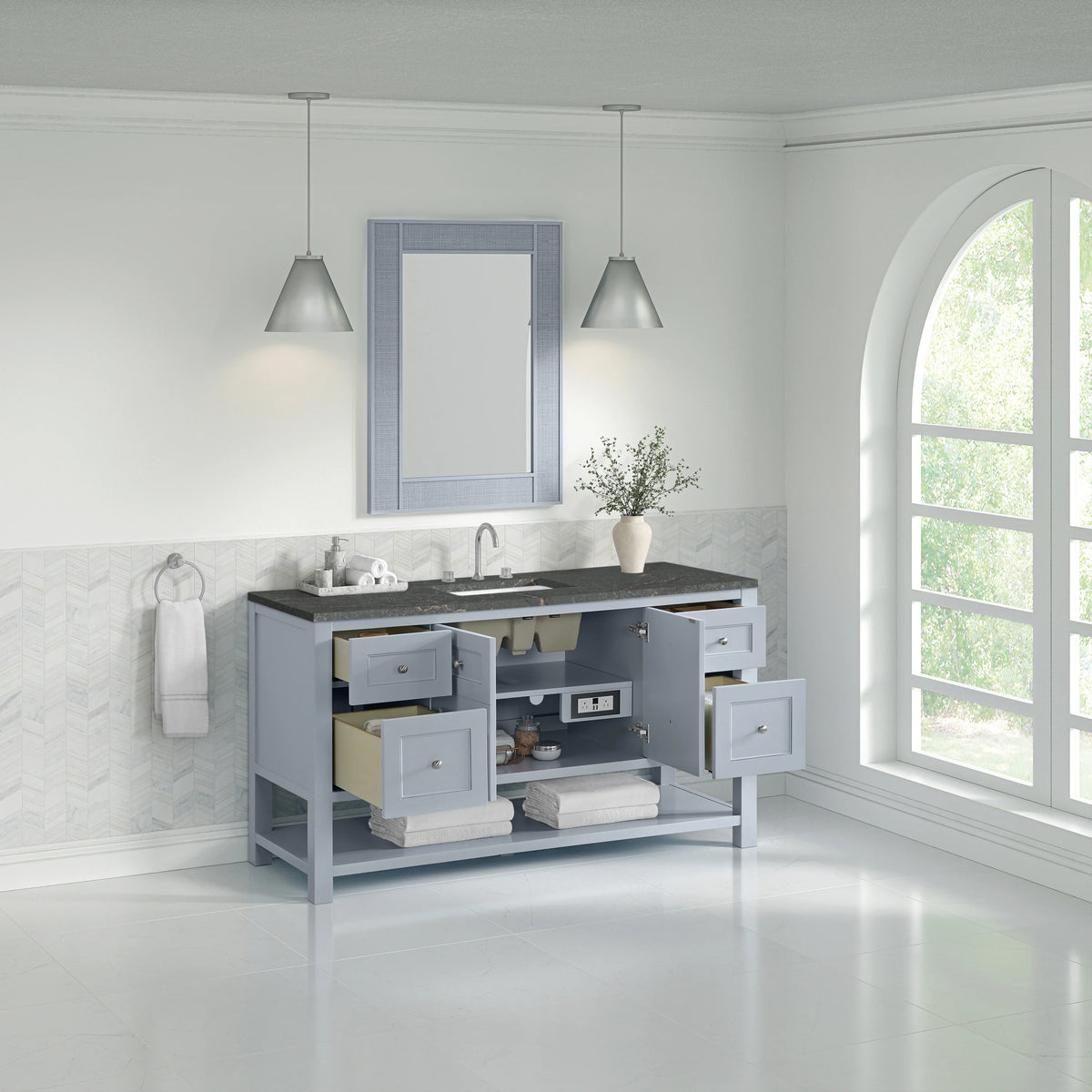 Breckenridge 60" Single Vanity, Serenity Blue w/ 3 CM Parisien Bleu Top w/ FreePower Wireless Charger, view 8