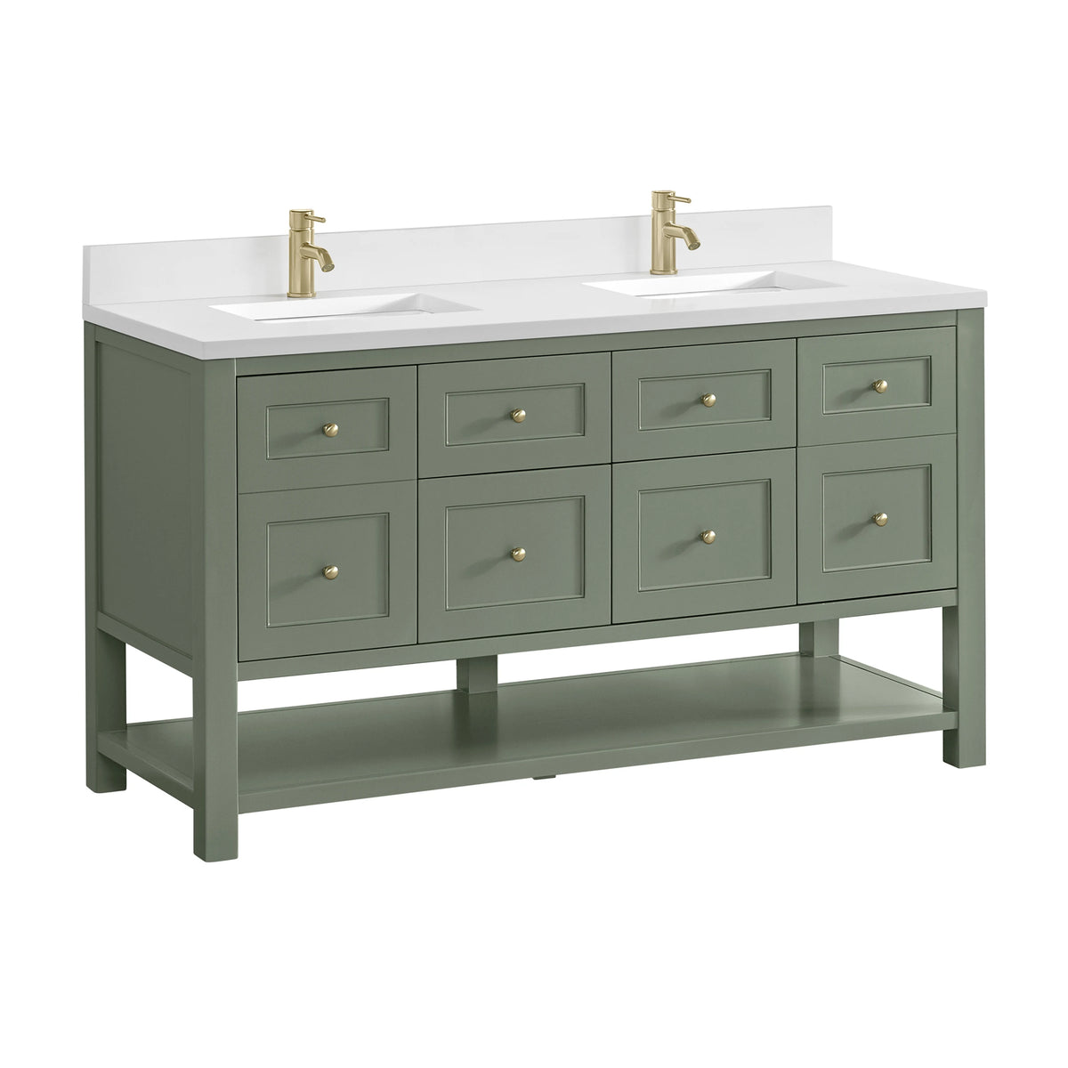 Breckenridge 60" Double Vanity, Smokey Celadon, w/ Single Hole 3 CM White Zeus Quartz Top & Backsplash, view 10