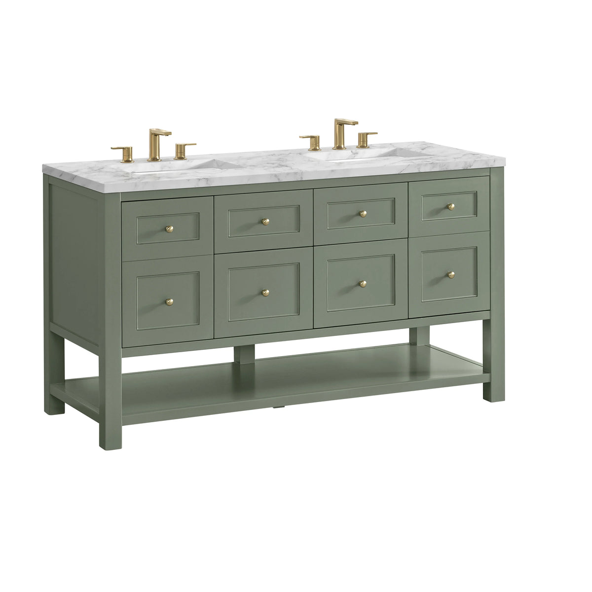 Breckenridge 60" Double Vanity, Smokey Celadon, w/ 3 CM Carrara Marble Top, view 10