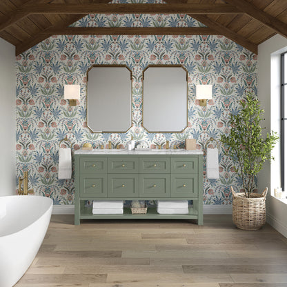Breckenridge 60" Double Vanity, Smokey Celadon, w/ 3 CM Carrara Marble Top, view 3