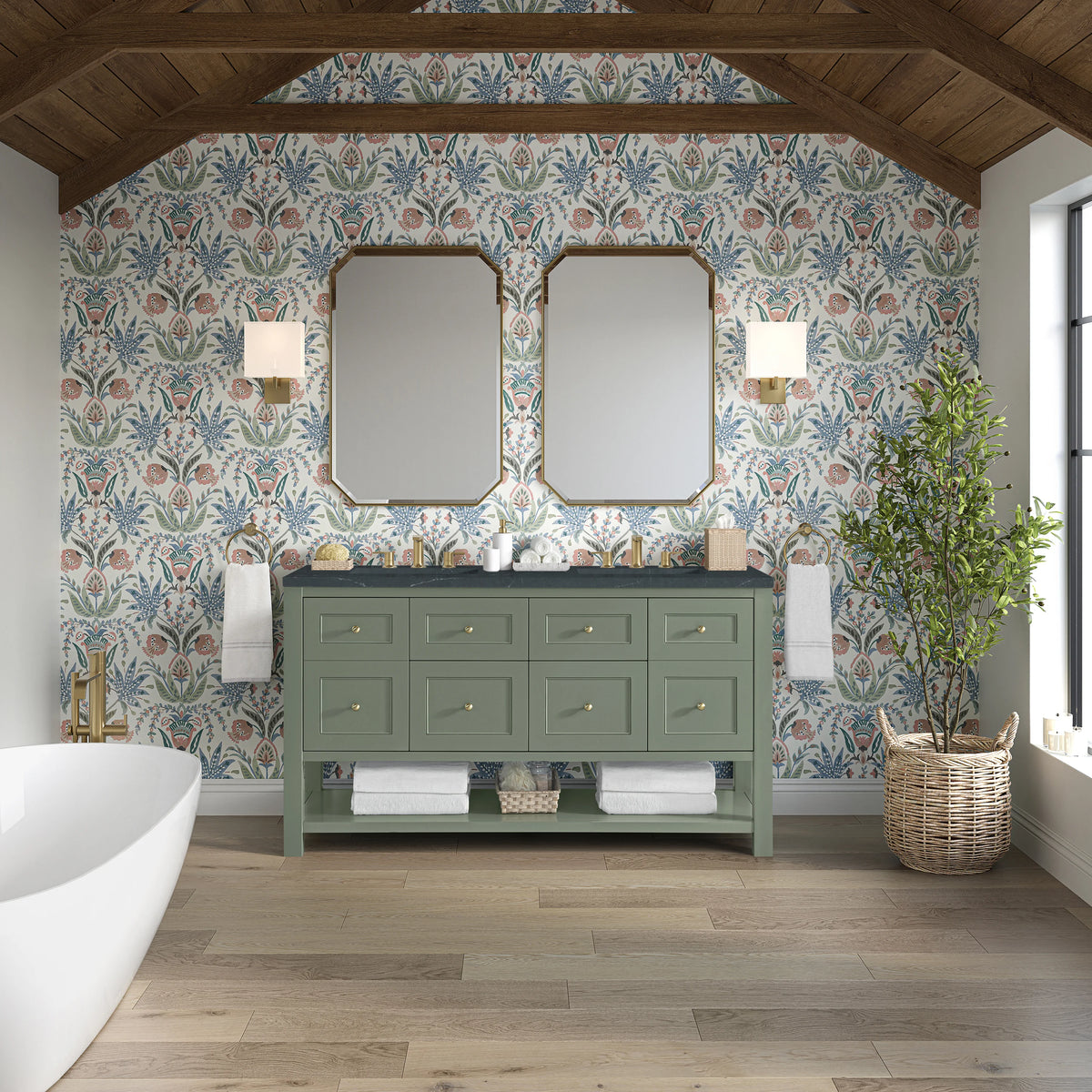 Breckenridge 60" Double Vanity, Smokey Celadon, w/ 3 CM Charcoal Soapstone Quartz Top, view 3