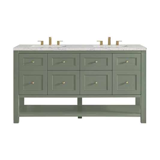 Breckenridge 60" Double Vanity, Smokey Celadon, w/ 3 CM Eternal Jasmine Pearl Quartz Top