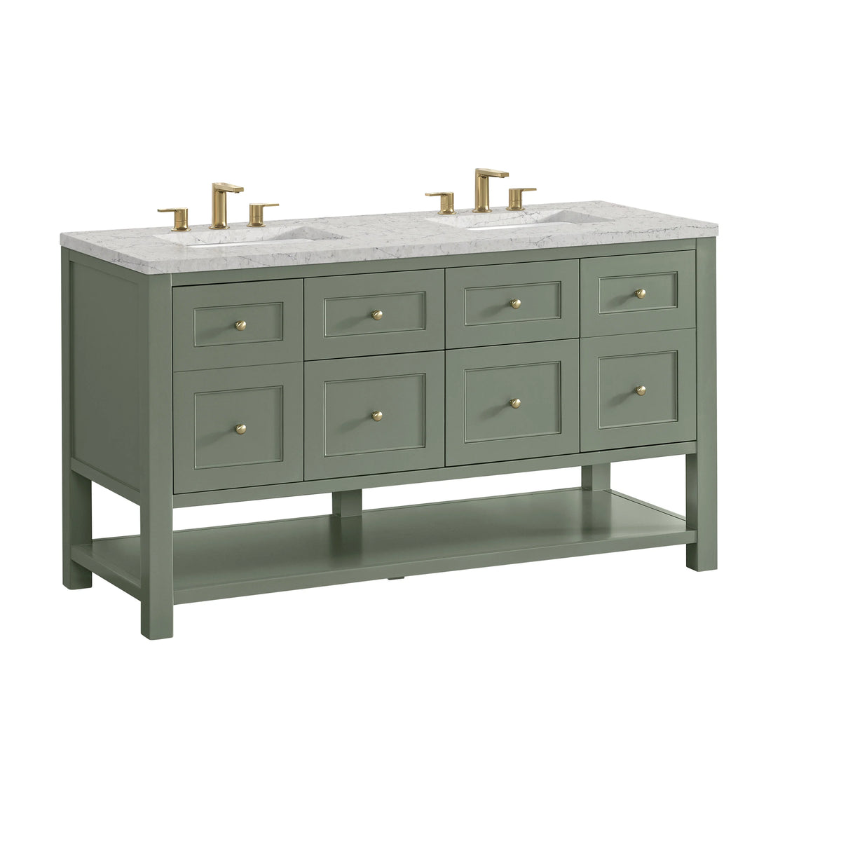 Breckenridge 60" Double Vanity, Smokey Celadon, w/ 3 CM Eternal Jasmine Pearl Quartz Top, view 10