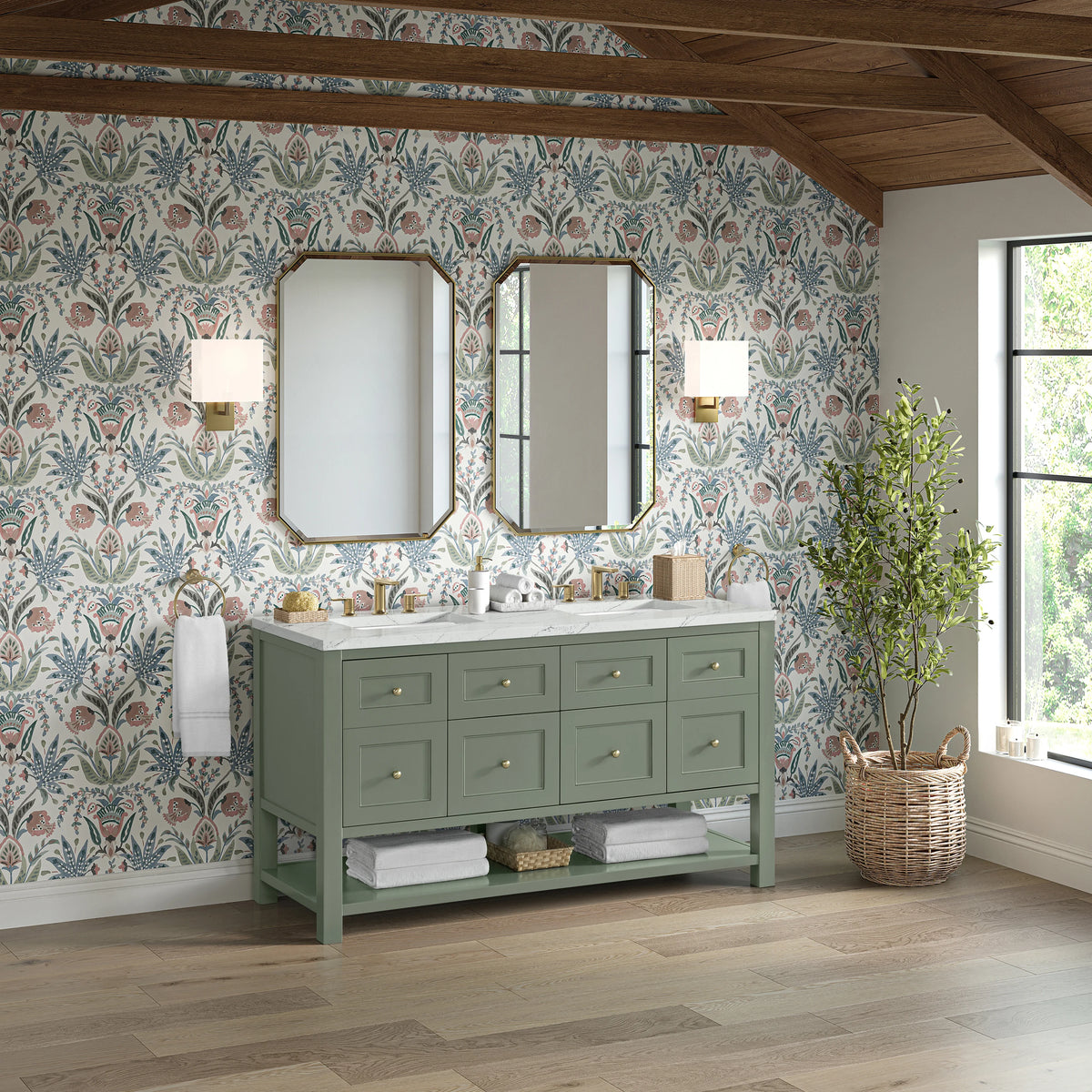 Breckenridge 60" Double Vanity, Smokey Celadon, w/ 3 CM Ethereal Noctis Quartz Top, view 4