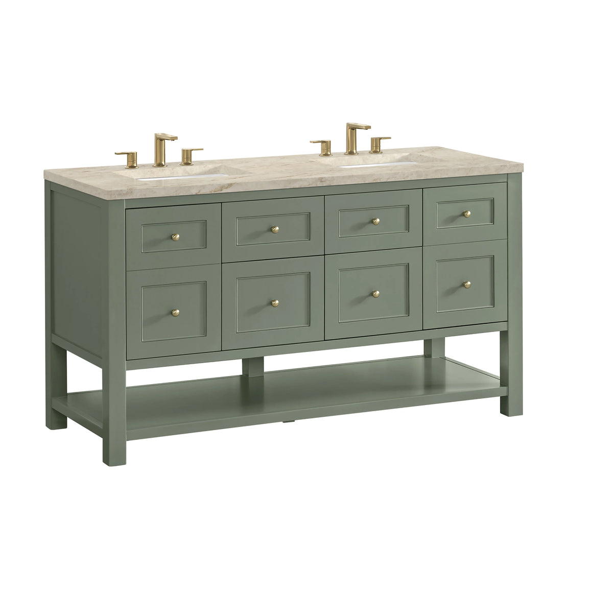 Breckenridge 60" Double Vanity, Smokey Celadon, w/ 3 CM Tajnar Eclos Top, view 10