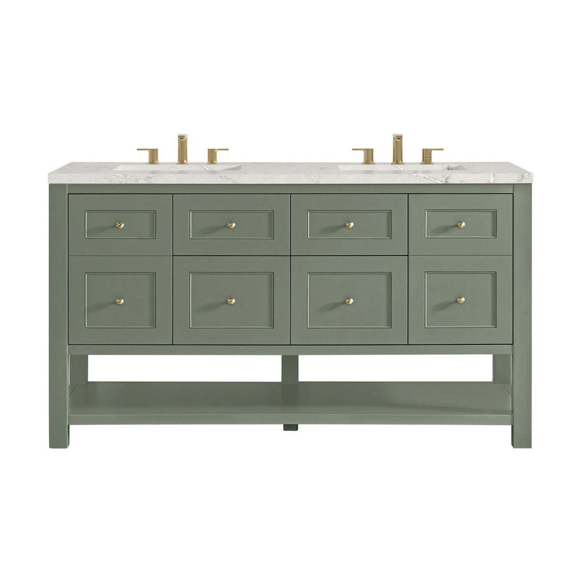 Breckenridge 60" Double Vanity, Smokey Celadon, w/ 3 CM Victorian Silver Quartz Top