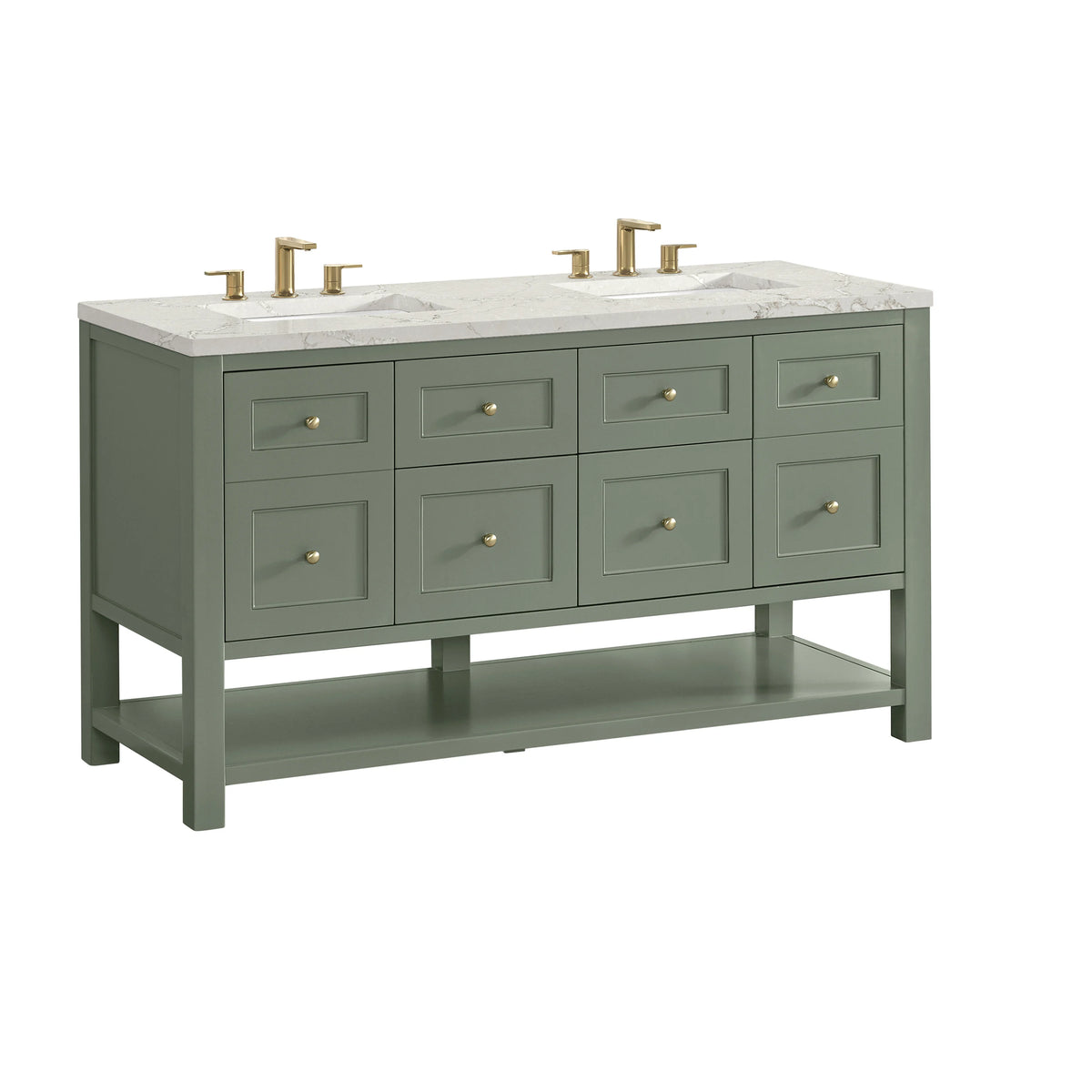 Breckenridge 60" Double Vanity, Smokey Celadon, w/ 3 CM Victorian Silver Quartz Top, view 8