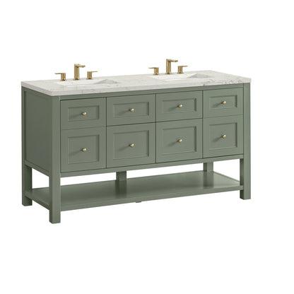 Breckenridge 60" Double Vanity, Smokey Celadon, w/ 3 CM Victorian Silver Quartz Top, view 8