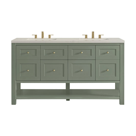 Breckenridge 60" Double Vanity, Smokey Celadon, w/ 3 CM Siberian Silestone Top w/FreePower Wireless Charger