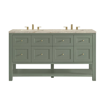 Breckenridge 60" Double Vanity, Smokey Celadon, w/ 3 CM Tajnar Eclos Top w/FreePower Wireless Charger
