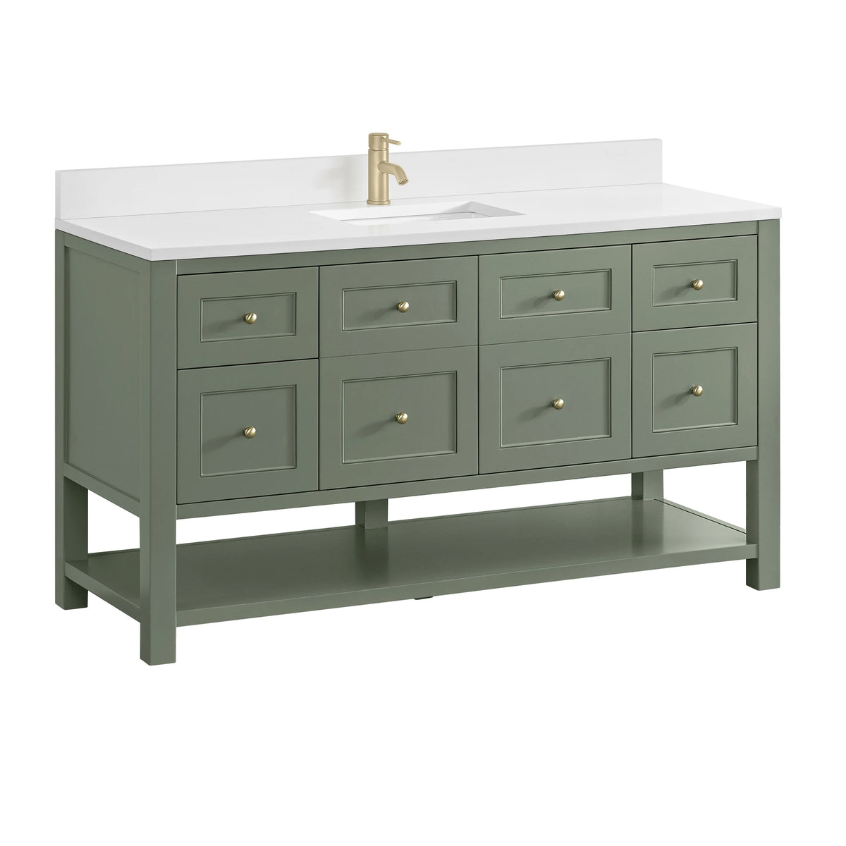 Breckenridge 60" Single Vanity, Smokey Celadon, w/ Single Hole 3 CM White Zeus Quartz Top & Backsplash, view 10