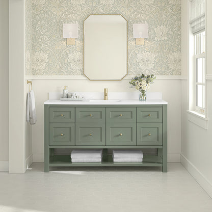 Breckenridge 60" Single Vanity, Smokey Celadon, w/ Single Hole 3 CM White Zeus Quartz Top & Backsplash, view 3