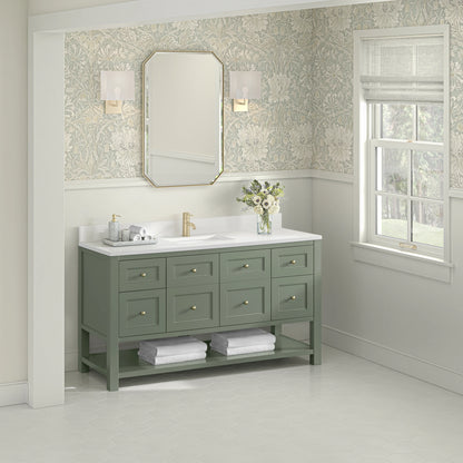 Breckenridge 60" Single Vanity, Smokey Celadon, w/ Single Hole 3 CM White Zeus Quartz Top & Backsplash, view 4