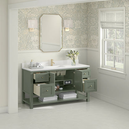Breckenridge 60" Single Vanity, Smokey Celadon, w/ Single Hole 3 CM White Zeus Quartz Top & Backsplash, view 5