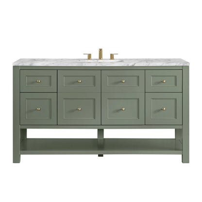 Breckenridge 60" Single Vanity, Smokey Celadon, w/ 3 CM Carrara Marble Top